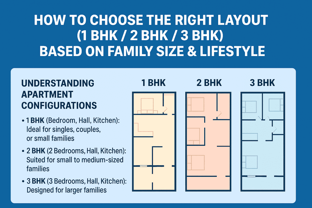 How to Choose the Right Layout (1 BHK / 2 BHK / 3 BHK) Based on Family Size & Lifestyle How to Choose the Right Layout (1 BHK / 2 BHK / 3 BHK) Based on Family Size & Lifestyle